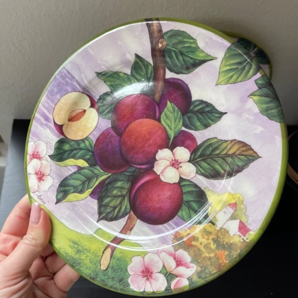 Set of 4 Villa d’Este Italy Plum Fruit Plates Floral Dessert Plates Vintage